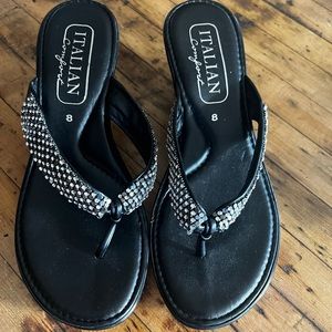 Italian Shoemakers wedge sandal with rhinestones